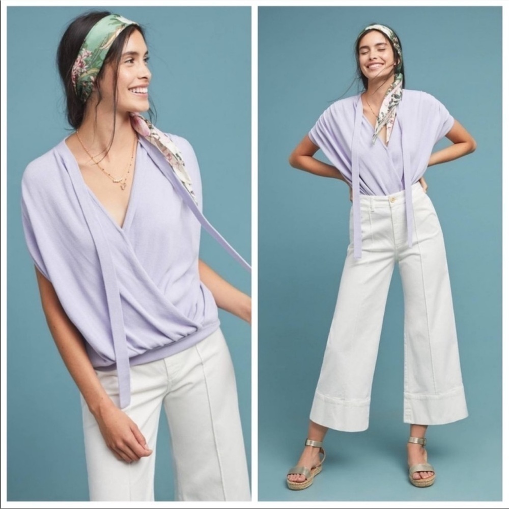 Anthropologie Rambuteau Surplice Lavender Purple Wrap Sweater Top, size XS 🟩